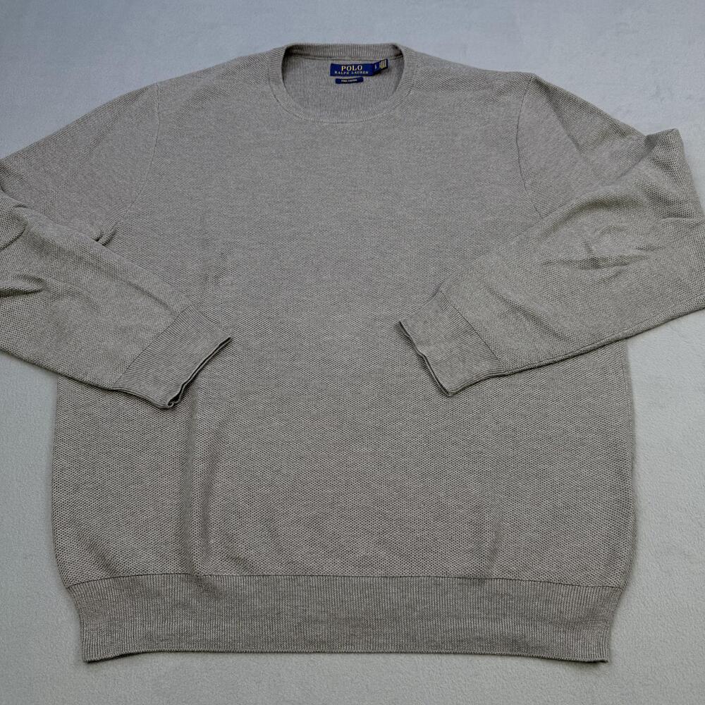 Polo Ralph Lauren Sweater Mens Large Gray Pima Cotton Knit Crewneck Pullover